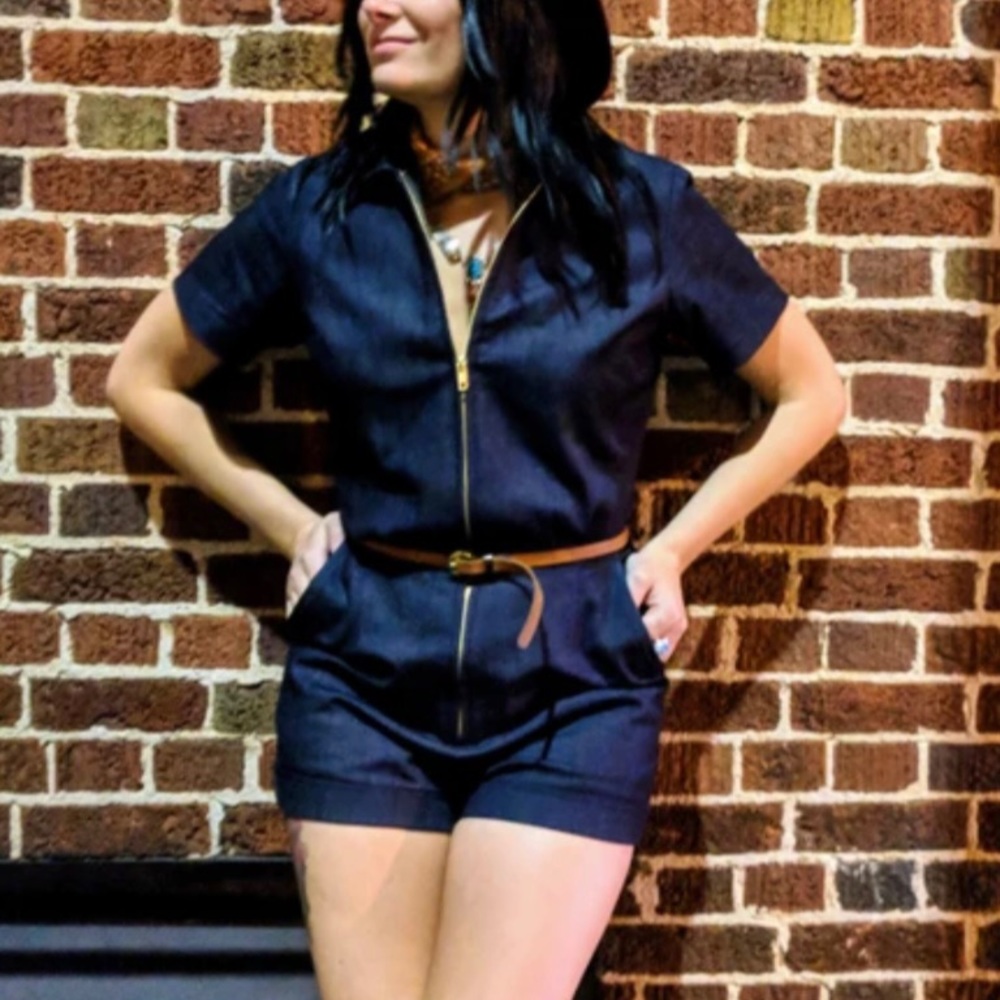 Lady Mechanic Short Denim Coveralls - Picture 2 of 4